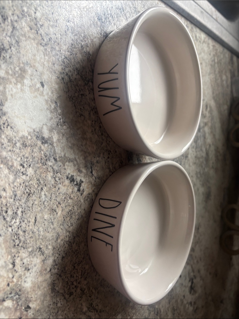 Rae Dunn Cream Ceramic Bowls with Black 'DINE' & 'YUM' Lettering - Set of 2